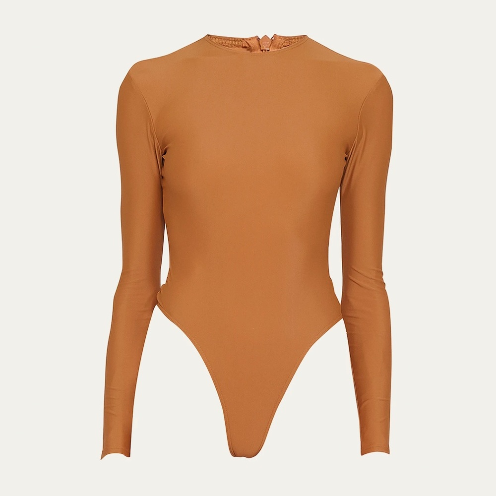 BNWT ALEX PERRY Ryder Long Sleeve Crew Bodysuit Brown size 8 MODA OPERANDI